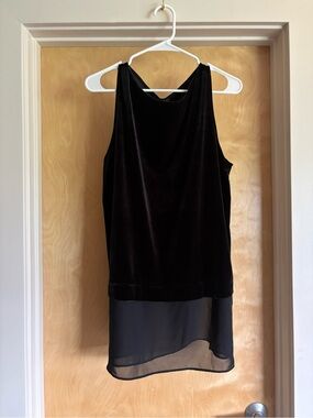 Lauren Ralph Lauren Black Velvet Racerback Mini Dress Chiffon Hem XL